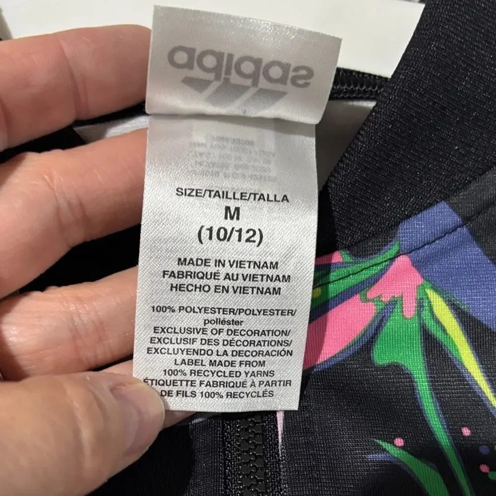 Adidas Kids Floral track Jacket 10/12- Black, Pink, and Green euc like new
